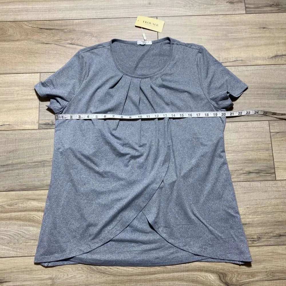 Ekouaer Womens Short Sleeve Pajama Top With Built In Tank Size Large‎ Gray